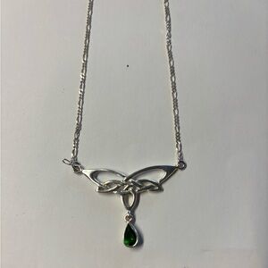 New Celtic Silver Necklet with Green stone Pendant.